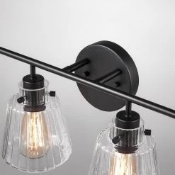 30.25 in. 4-Light Matte Black Vanity Light with Rippled Glass Shade by Kawoti 15 30.25 in. 4-Light Matte Black Vanity Light with Rippled Glass Shade by Kawoti -Safavieh Sales matte black kawoti vanity lighting 21037 76 1000