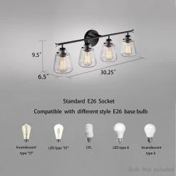 30.25 in. 4-Light Matte Black Vanity Light with Rippled Glass Shade by Kawoti 14 30.25 in. 4-Light Matte Black Vanity Light with Rippled Glass Shade by Kawoti -Safavieh Sales matte black kawoti vanity lighting 21037 fa 1000