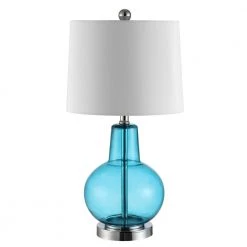 Atlas 24 in. Morocco Blue Table Lamp with Light Gray Shade by Safavieh