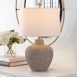 Kei 24 in. Natural Rattan Table Lamp with White Shade by Safavieh -Safavieh Sales natural rattan safavieh table lamps tbl4435a 31 1000