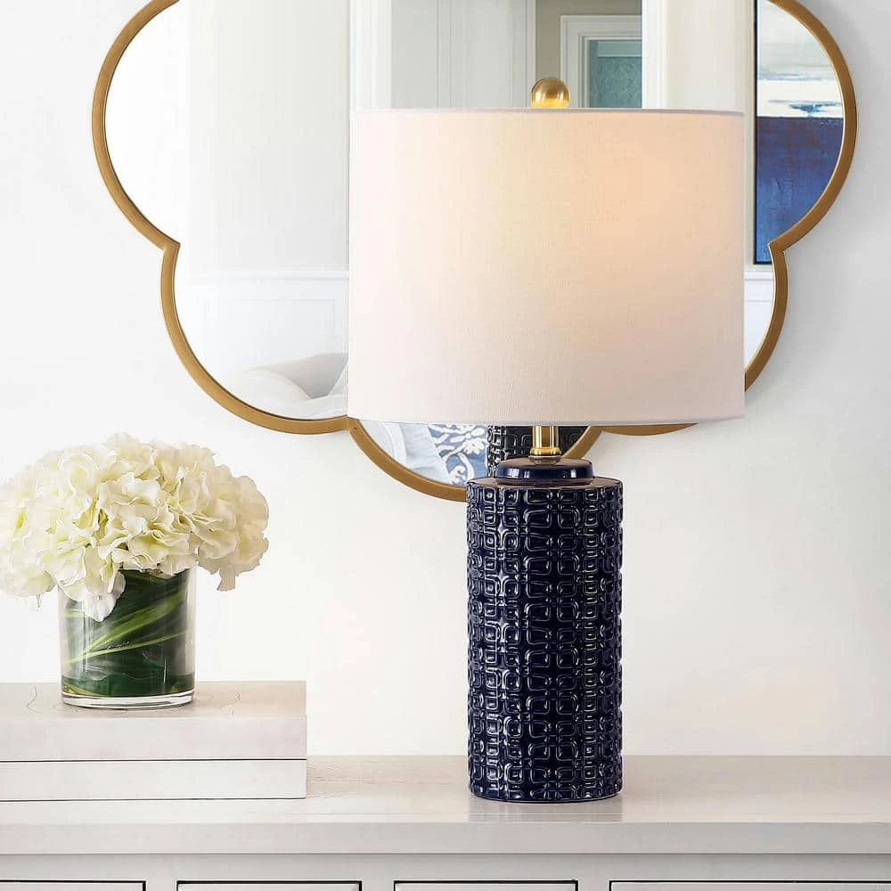 Artef 24 in. Navy Blue Table Lamp with White Shade (Set of 2) by Safavieh 4 Artef 24 in. Navy Blue Table Lamp with White Shade (Set of 2) by Safavieh - Image 4