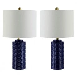 Artef 24 in. Navy Blue Table Lamp with White Shade (Set of 2) by Safavieh
