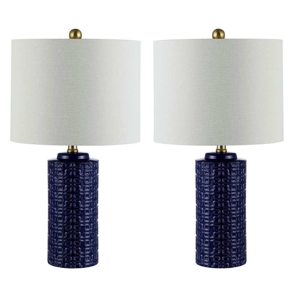 Artef 24 in. Navy Blue Table Lamp with White Shade (Set of 2) by Safavieh 1 Artef 24 in. Navy Blue Table Lamp with White Shade (Set of 2) by Safavieh