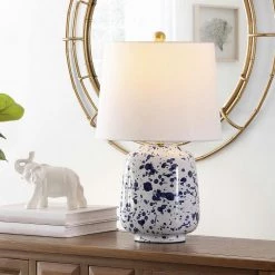 Greyon 23 in. Navy Blue Table Lamp with White Shade by Safavieh -Safavieh Sales navy blue safavieh table lamps tbl4341a 31 1000