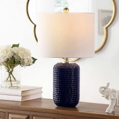 Jace 22 in. Navy Blue Table Lamp with White Shade (Set of 2) by Safavieh -Safavieh Sales navy blue safavieh table lamps tbl4342a set2 1f 1000