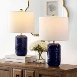 Jace 22 in. Navy Blue Table Lamp with White Shade (Set of 2) by Safavieh -Safavieh Sales navy blue safavieh table lamps tbl4342a set2 31 1000