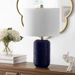 Jace 22 in. Navy Blue Table Lamp with White Shade (Set of 2) by Safavieh -Safavieh Sales navy blue safavieh table lamps tbl4342a set2 4f 1000