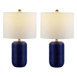 Jace 22 in. Navy Blue Table Lamp with White Shade (Set of 2) by Safavieh -Safavieh Sales navy blue safavieh table lamps tbl4342a set2 c3 1000
