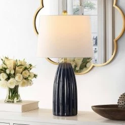 Kayden 25. 5 in. Navy Blue Table Lamp with White Shade by Safavieh -Safavieh Sales navy blue safavieh table lamps tbl4343b 31 1000