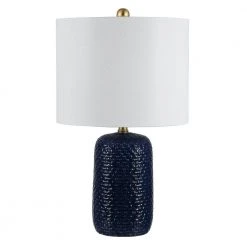 Huxley 22 in. Navy Blue Table Lamp with White Shade (Set of 2) by Safavieh -Safavieh Sales navy blue safavieh table lamps tbl4354a set2 44 1000