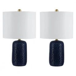 Huxley 22 in. Navy Blue Table Lamp with White Shade (Set of 2) by Safavieh