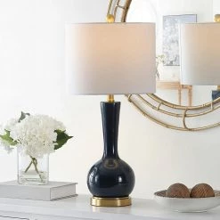 Gaetna 27 in. Navy Table Lamp with White Shade by Safavieh -Safavieh Sales navy safavieh table lamps tbl4255a 31 1000