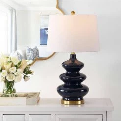Brielle 27.5 in. Navy Table Lamp with White Shade by Safavieh -Safavieh Sales navy safavieh table lamps tbl4282b 31 1000
