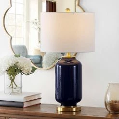 Amaia 26 in. Navy Table Lamp with White Shade by Safavieh -Safavieh Sales navy safavieh table lamps tbl4285a 31 1000
