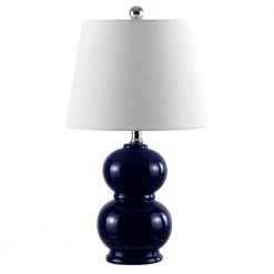 Everlee 22 in. Navy Table Lamp with White Shade by Safavieh