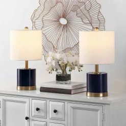Jayce 20.5 in. Navy Table Lamp with White Shade (Set of 2) by Safavieh -Safavieh Sales navy safavieh table lamps tbl4309a set2 31 1000