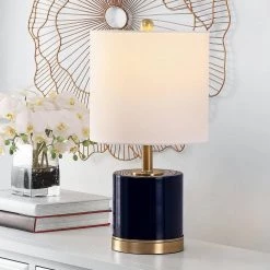 Jayce 20.5 in. Navy Table Lamp with White Shade (Set of 2) by Safavieh -Safavieh Sales navy safavieh table lamps tbl4309a set2 4f 1000