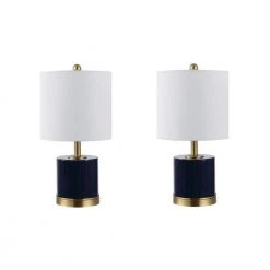 Jayce 20.5 in. Navy Table Lamp with White Shade (Set of 2) by Safavieh