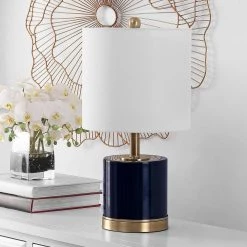 Jayce 20.5 in. Navy Table Lamp with White Shade (Set of 2) by Safavieh -Safavieh Sales navy safavieh table lamps tbl4309a set2 c3 1000