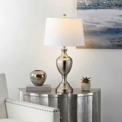 Poppy 28 in. Nickel Table Lamp with White Shade by Safavieh 7 Poppy 28 in. Nickel Table Lamp with White Shade by Safavieh -Safavieh Sales nickel safavieh table lamps tbl4251a 31 1000