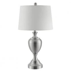 Poppy 28 in. Nickel Table Lamp with White Shade by Safavieh