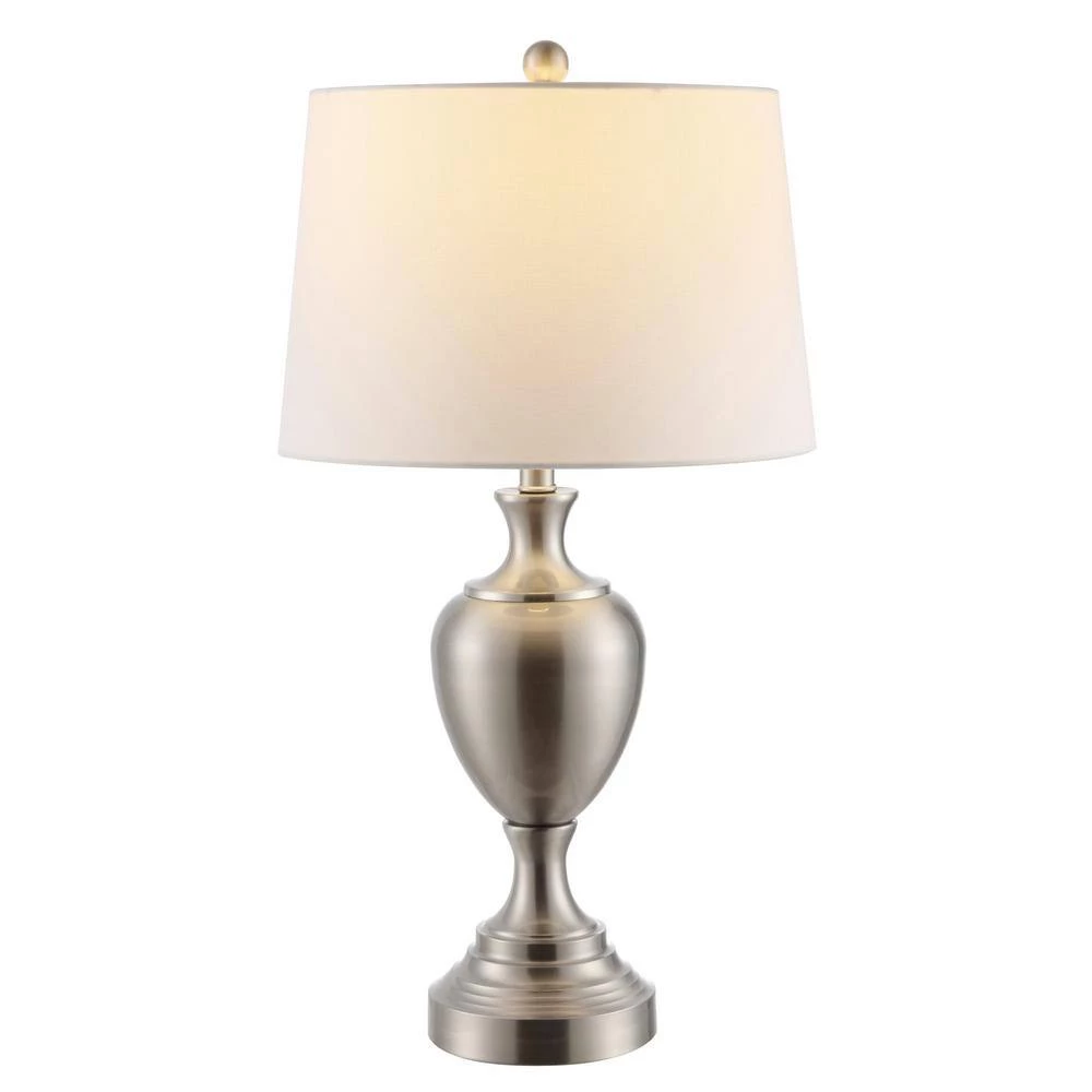 Poppy 28 in. Nickel Table Lamp with White Shade by Safavieh 3 Poppy 28 in. Nickel Table Lamp with White Shade by Safavieh - Image 3