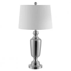 Ezra 28 in. Nickel Table Lamp with White Shade by Safavieh