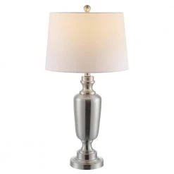 Ezra 28 in. Nickel Table Lamp with White Shade by Safavieh -Safavieh Sales nickel safavieh table lamps tbl4252a c3 1000