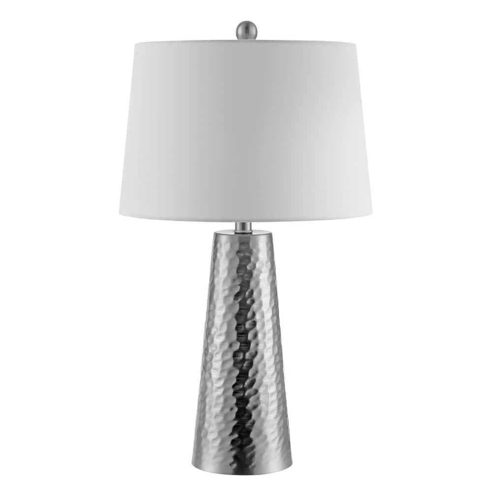 Batul 30 in. Nickel Table Lamp with White Shade by Safavieh 1 Batul 30 in. Nickel Table Lamp with White Shade by Safavieh