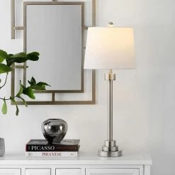 Baxter 30 in. Nickel Table Lamp with White Shade by Safavieh 7 Baxter 30 in. Nickel Table Lamp with White Shade by Safavieh -Safavieh Sales nickel safavieh table lamps tbl4262a 31 1000