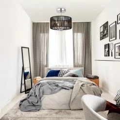 3-Light Polished Chrome Semi-Flush Mount Ceiling Light with Black Rattan Shade by Kawoti -Safavieh Sales polished chrome kawoti flush mount lights 21095 44 1000