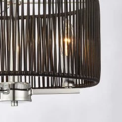 3-Light Polished Chrome Semi-Flush Mount Ceiling Light with Black Rattan Shade by Kawoti -Safavieh Sales polished chrome kawoti flush mount lights 21095 4f 1000