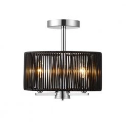 3-Light Polished Chrome Semi-Flush Mount Ceiling Light with Black Rattan Shade by Kawoti