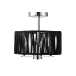 3-Light Polished Chrome Semi-Flush Mount Ceiling Light with Black Rattan Shade by Kawoti -Safavieh Sales polished chrome kawoti flush mount lights 21095 c3 1000
