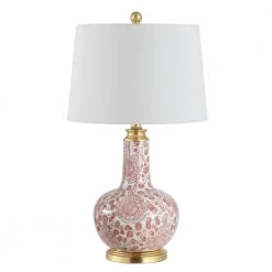 Leia 25.5 in. Red Table Lamp with White Shade by Safavieh
