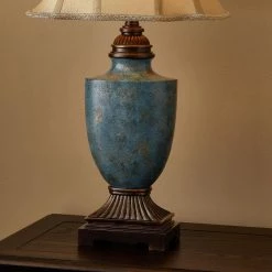 27.5 in. Mermaid Teal Green Table Lamp with Bell Fabric Shade by Kawoti -Safavieh Sales teal green kawoti table lamps 21116 1f 1000