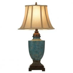 27.5 in. Mermaid Teal Green Table Lamp with Bell Fabric Shade by Kawoti