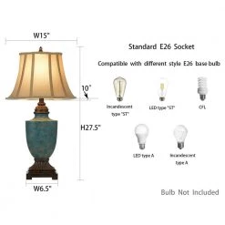 27.5 in. Mermaid Teal Green Table Lamp with Bell Fabric Shade by Kawoti -Safavieh Sales teal green kawoti table lamps 21116 76 1000