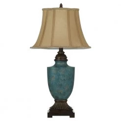 27.5 in. Mermaid Teal Green Table Lamp with Bell Fabric Shade by Kawoti -Safavieh Sales teal green kawoti table lamps 21116 c3 1000