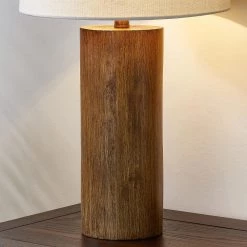 25 in. Cylinder Polyresin Table Lamp in Walnut Wood Finish by Kawoti -Safavieh Sales walnut wood kawoti table lamps 21092 1f 1000