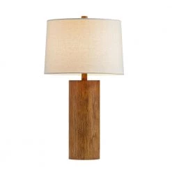 25 in. Cylinder Polyresin Table Lamp in Walnut Wood Finish by Kawoti