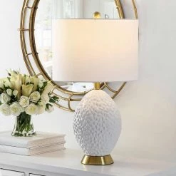 Kimli 24.5 in. White/Gold Table Lamp with White Shade by Safavieh -Safavieh Sales white gold safavieh table lamps tbl4430a 31 1000