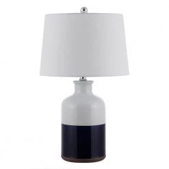 Dani 25.5 in. White/Navy Table Lamp with White Shade by Safavieh