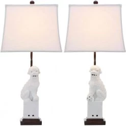 Foo 28 in. White Dog Table Lamp with White Shade (Set of 2) by Safavieh -Safavieh Sales white safavieh table lamps lit4137b set2 c3 1000