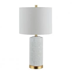 Pehonix 25 in. White Table Lamp with White Shade by Safavieh