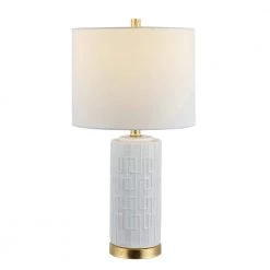 Pehonix 25 in. White Table Lamp with White Shade by Safavieh -Safavieh Sales white safavieh table lamps tbl4249a c3 1000
