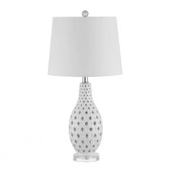 Harlem 25 in. White Table Lamp with White Shade by Safavieh