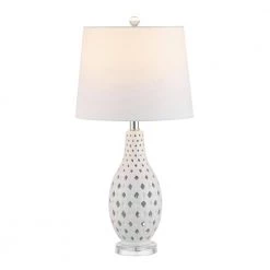 Harlem 25 in. White Table Lamp with White Shade by Safavieh -Safavieh Sales white safavieh table lamps tbl4250b c3 1000