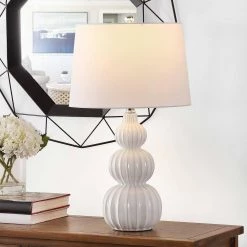 Corina 25.5 in. White Table Lamp with White Shade by Safavieh -Safavieh Sales white safavieh table lamps tbl4277b 31 1000