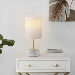 Kamilah 18 in. White Table Lamp with White Shade by Safavieh -Safavieh Sales white safavieh table lamps tbl4284a 31 1000
